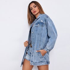 на пуговицах Одноцветный Повседневный Джинсовые куртки & пальто Shein