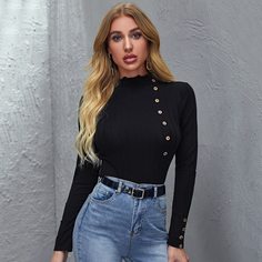 Топ с воротником-стойкой и пуговицами Shein