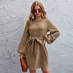 Платье с поясом и рукавами фонариками Shein