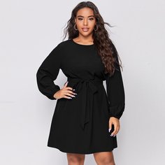 Однотонное платье размера плюс с оригинальным рукавом и поясом Shein