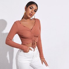 Однотонная футболка на кулиске со сборкой Shein