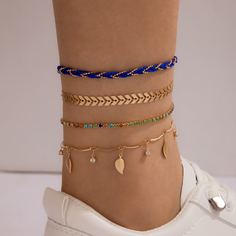 3шт ножной браслет со стразами Shein