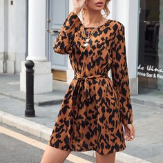 с поясом Принт Повседневный Платья Shein