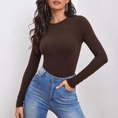 Одноцветный Повседневный Футболки Shein