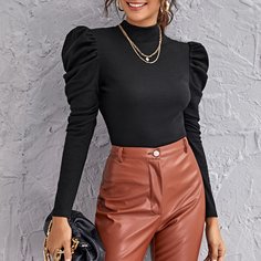 трикотажный Одноцветный Элегантный Футболки Shein
