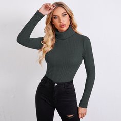 Трикотажная футболка с высоким воротником Shein