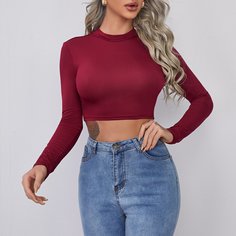 Одноцветный Повседневный Футболки Shein