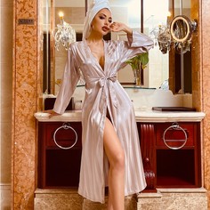 с поясом Одноцветный Элегантный Ночной халат Shein