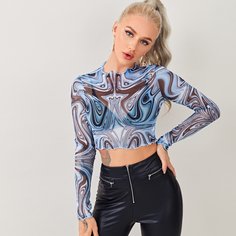 Прозрачный Мрамор Сексуальный Женские топы Shein