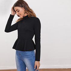 Однотонный топ с воротником-стойкой Shein