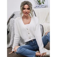 Пуговица Одноцветный Повседневный Кардиганы Shein