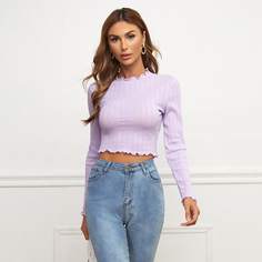 Однотонная короткая футболка с волнистым краем Shein