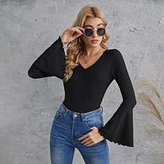 трикотажный Одноцветный Элегантный Футболки Shein
