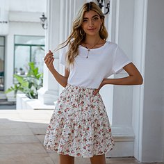 С оборками цветочный Элегантный Юбки Shein