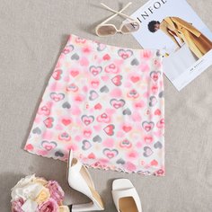 Сетчатая юбка с рисунком сердца и оригинальной отделкой Shein