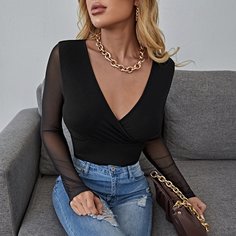 Топ с сетчатым рукавом Shein