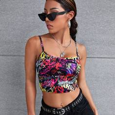 Укороченный топ со смешанным узором на подтяжках Shein