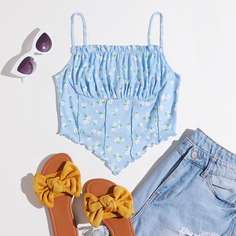 Топ со складками на подтяжках на груди Shein