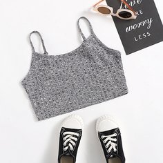 Рубчатый трикотажный топ на подтяжках для девочек Shein