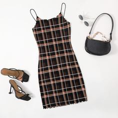 Клетчатый Сексуальный Платья размер плюс Shein