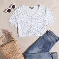 со сборками цветочный Повседневный Футболки Shein