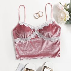 Бархатный топ с кружевом Shein