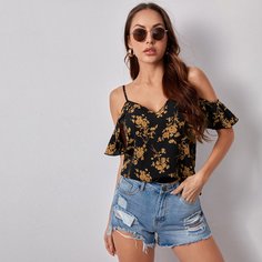 с оборками Цветочный Бохо Блузы Shein