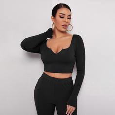 Вязаная короткая футболка в рубчик Shein