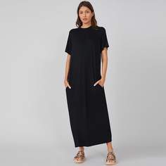 Однотонное платье-футболка с карманом Shein