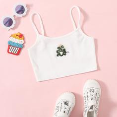 Трикотажный топ с вышивкой для девочек Shein