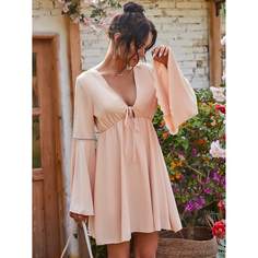 Оригинальное платье с узлом и глубоким воротником Shein