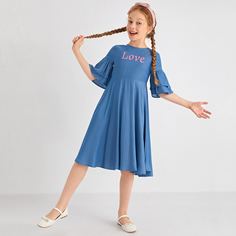 на молнии буква Повседневный Платья для девочек Shein