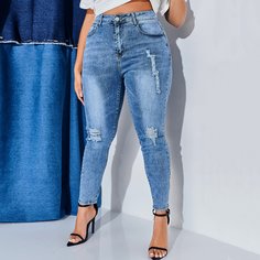 Рваные джинсы размера плюс с высокой талией Shein