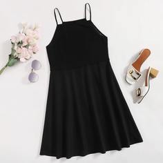 трикотажный Одноцветный Повседневный Платья размер плюс Shein