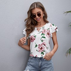 с оборками Цветочный Бохо Блузы Shein