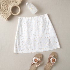 Юбка с цветочным принтом и разрезом Shein