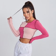 Двухцветная короткая футболка Shein
