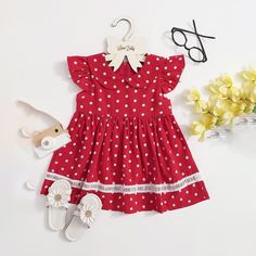 с оборками В горошек милый Платья для малышей Shein