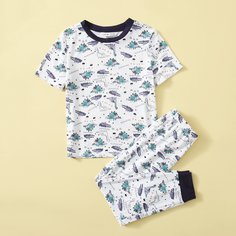 Пижама с принтом динозавра и контрастным воротником для мальчиков Shein