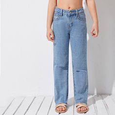 Рваные джинсы для девочек Shein