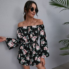 с поясом Со цветочками Бохо Комбинезоны Shein