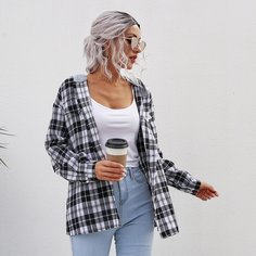 на кулиске в клетку Повседневный Куртка Shein