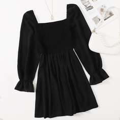 Оборка Одноцветный Повседневный Платья размер плюс Shein