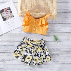 Майка с оборкой и шорты с поясом для девочек Shein