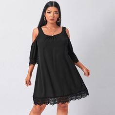 Платье размера плюс с открытыми плечами и кружевом Shein