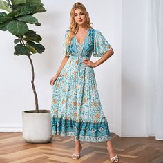Платье с цветочным принтом и рукавами бабочка Shein