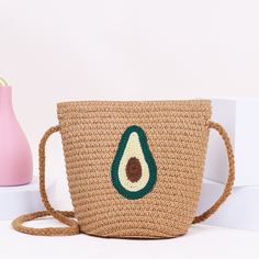 Соломенная сумка-ведро с вышивкой авокадо для девочек Shein