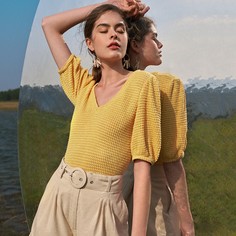 Одноцветный Повседневный Футболки Shein