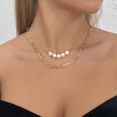 Ожерелье с искусственным жемчугом 2шт Shein