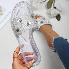 со стразами Одноцветный Модный Тапочки и вьетнамки Shein